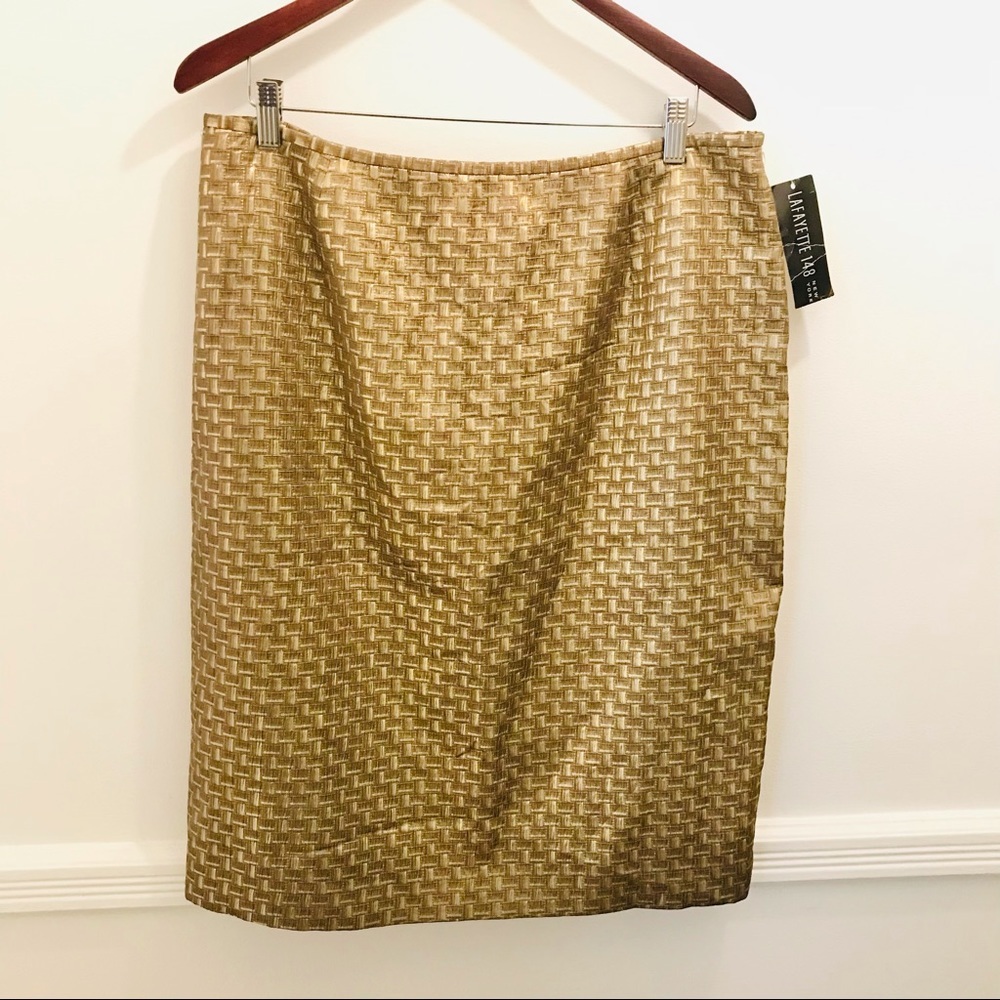 NWT Lafayette 148 Metallic Gold Straight Skirt 16